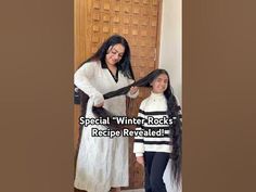 two women standing next to each other in front of a door with the caption special winter rocks recipe revealed