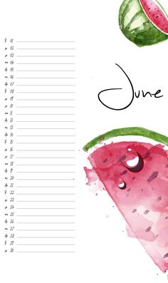 a calendar with watermelon slices on it