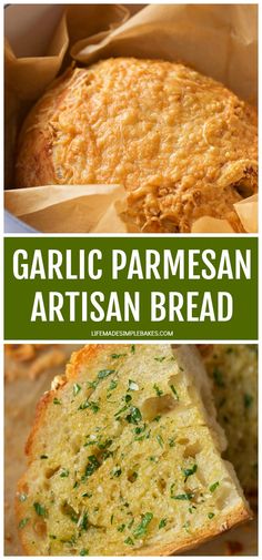 garlic parmesan artisan bread is cut in half