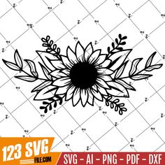 sunflower svg file with leaves and flowers in the center, on a white background