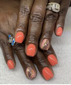 Nail Designs Orange, Teacher Nail Art, Teacher Nails, Overlay Nails, Short Gel Nails, Fall Gel Nails, Matte Nails Design, Nails Salon