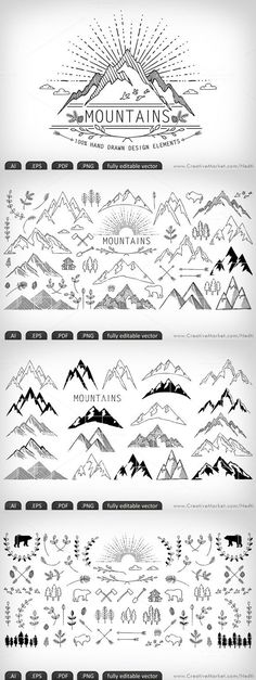 the mountain range is shown in black and white, with different types of mountains on each side