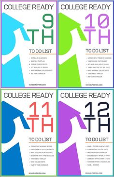 the college ready poster is shown in four different colors