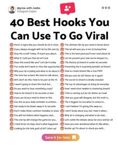 an ad with the words 40 best hooks you can use to go virtual on it