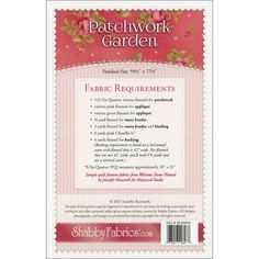 the patchwork garden fabric book features an image of flowers and leaves on pink background