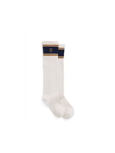 The Signature Women&#039;s Knee High Socks - White, Navy &amp; Gold Mcm Wardrobe, Socks And Boots, Womens Knee High Socks, Fairfax And Favor, Women's Shoes Accessories, Sock Game, Shield Logo, Navy Gold, Knee High Socks