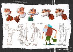 an old man's character sheet for the animated movie, adventure time with many different facial expressions