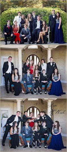 a group of people posing for pictures in front of a building