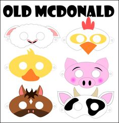 an old mcdonald paper mask with farm animals and masks on the front, in different colors