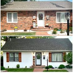 before and after photos of a brick house