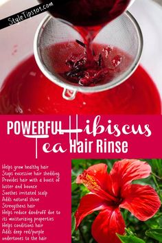 DIY Hibiscus Tea Rinse Diy Hibiscus Flower, Hair Rinse Diy, Benefits Of Hibiscus, Hair Glaze, Flower Skin, Ayurvedic Hair Care, Hair Tea, Growing Healthy Hair