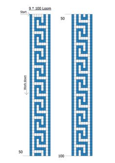 two rows of blue and white tiles with the words, start to 100 loom