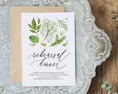 a wedding card with greenery on it and the words, bereaved dinner