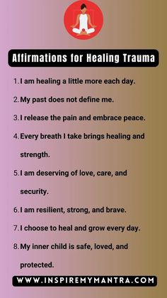 Affirmations for Healing Trauma Rewiring Subconscious Belief I Am Healing Affirmations, Affirmation For Healing Mind Body Spirit, Affirmation For Emotional Healing, Healed Affirmations, Moving On Affirmations, Abandonment Affirmations, Healing Mantras Affirmations, Release Affirmations, Releasing Affirmations