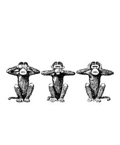 three monkeys with their backs to the camera, one holding his hands behind his head