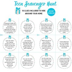 the ten scavenger hunt for kids to use in their homes, including gifts