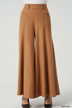 "This fashion brown wide leg pants is designer from XIAOLIZI. The long wool pants made high waisted + back zipper closure + front two up entry pockets + many front pleated add to the wide leg cut of our maxi pant, makes the warm pants more fashionable and warm in winter, it's elegant and classic womens pants, come on! Your wardrobe should have it. DETAIL * More color https://etsy.me/3zVEJgp * 30% wool, 30% fiber, 40% polyester * Short polyester lining * back zipper closure * two up entry pockets Cottagecore Pants, Dressy Leggings, Maxi Pants, Wardrobe Goals, Size 12 Women, Warm Pants, Leopard Print Jacket, Winter Pants, Womens Pants