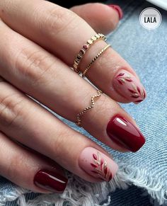 Art With Leaves, Burgundy Nail Art, Fall Nails Ideas, Bridesmaids Nails, Fall Gel Nails, Simple Gel Nails, Minimal Nails, Work Nails, Casual Nails