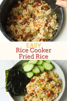 rice cooker fried rice with vegetables in it