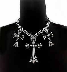 Omne Trium Perfectum -High Quality Silver Stainless Steel Statement Necklace with 3 Crosses, Large and Medium Size Gothic Punk Edgy Crosses * Stainless Steel Chain & Charms * Includes a 3" extension for adjustability * Handmade in Los Angeles Upside Down Cross Necklace, Big Cross Necklace, Gothic Necklaces, 3 Crosses, Dope Jewelry Accessories, Cross Necklaces, Jewelry Accessories Ideas, Chunky Jewelry, Dope Jewelry