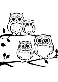 three owls sitting on top of a tree branch