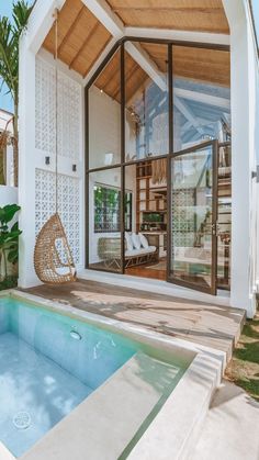 Tiny modern villa in bali with private pool Poolside Planters, Above Ground Fiberglass Pools, Fiberglass Pool Installation, Small Villa, Fiberglass Pool, Villa Pool, Pool House Plans, Bali House, Pool Vacuum