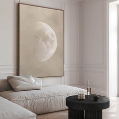 Moon Phase Framed Canvas - Neutral - AureousHome Waxing Gibbous Phase, Neutral Canvas Art, Moon Canvas, Minimalist Living Room Decor, Yellow Wall Art, Above Bed Decor, Grey Wall Art, Japanese Wall Art, Moon Wall Art