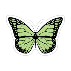 a green butterfly with black spots on it's wings and wings spread out to the side