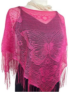 Lace poncho for women. Fits Small to a small medium size. I The poncho is identical on the front side and back side.  Wear it as you please, to dress up your everyday wear, to dress up an evening outfit or at the beach! Perfect accessory for spring and summer, a must have beautiful versatile, affordable piece of fashion..  Hand wash or Dry Clean I have tried to capture the colors accurately however it maybe very close and not exact. Hand wash or Dry Clean Thank you for stopping by :) Please chec Bohemian Summer Cape Shawl, Bohemian Cape Shawl For Summer, One Size Beach Shawl With Fringe, Bohemian Cape Shawl For The Beach, Summer Poncho With Fringe, One Size, Summer Fringe Poncho One Size, One Size Summer Poncho With Fringe, Summer One Size Fringe Poncho, Spring Vacation Poncho With Fringe