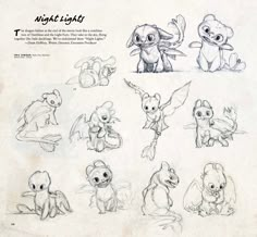 various sketches of different animals and their names in one page from the book night light