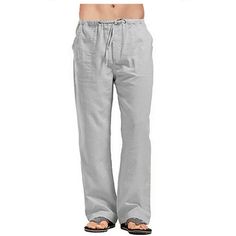 SPECIFICATIONSMaterial: COTTONMaterial: LinenStyle: CasualPant Style: SweatpantsWaist Type: MIDLength: full lengthItem Type: full lengthClosure Type: DrawstringFabric Type: BroadclothFront Style: FlatDecoration: PocketsThickness: midweightChoice: yessemi_Choice: yes Linen Beach Pants, Mens Linen Pants, Streetwear Male, Cotton Linen Pants, Men Pants, Mens Linen, Summer Pants, Beach Pants, Casual Sporty