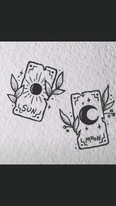 two stickers with the words sun and moon on them