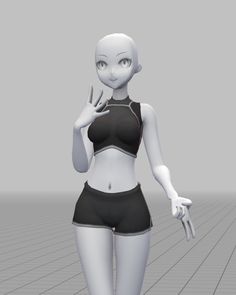 an animated woman in black and white clothing