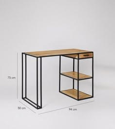 a desk with shelves on each side and an open shelf at the top for storage