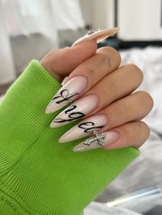 Nail Inspo Long Coffin, Long Almond Nail Ideas, Angel Nails Designs, Halloween Nails White, Long Almond Nails Designs, Cybersigilism Nails, Nail Designs Abstract