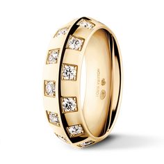 LOUIS VUITTON® - Le Damier De Louis Vuitton Large Ring, Yellow Gold And Diamonds - Gold Ideal Couple, Louis Vuitton Ring, House Icon, Micro Bags, Trunk Bag, Contemporary Ring, Silver Jewelry Fashion, Monogram Bag, Buckle Shoes