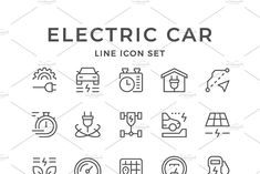 the electric car line icon set