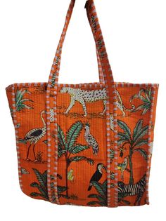 The Indian Hand Block Printed Cotton Quilted Women's Handbags from Rajasthan India. This Handbag is completely Indian Printed on good quality cotton. Cotton quilted travel Bag made by Indian Artisans, this cotton quilted shopping bag is totally unique and multi purpose. Use this for your grocery or as a travel bag. Perfect to suit all. Item :- Cotton Handbag Material: 100% Cotton Pattern: Floral Print Style: Tote Bag Size- 18 X 18 Inches Belt - 22.5 Inches Product Work: Printed & quilted Stitche Orange Cotton Shoulder Bag For Travel, Orange Cotton Travel Shoulder Bag, Bohemian Style Multicolor Shopping Bag, Orange Cotton Travel Bag, Orange Cotton Shopping Bag, Traditional Orange Embroidered Bag, Orange Square Shopping Bag, Orange Bohemian Woven Bag, Traditional Orange Tote Bag