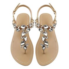 a pair of women's sandals with crystal stones