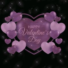 valentine's day card with heart shaped balloons and sparkles in the dark background