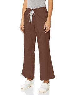 PRICES MAY VARY. Women's flare leg pant. Women's fit with flare leg opening Back elastic waist with full adjustable drawstring Front rise sits slightly below natural waist and the back rise being a bit higher for coverage Two roomy slash pockets and two back pockets One utility belt loop Cheap Stretch Brown Pants, Cheap Stretch Brown Bottoms, Stretch Brown Bottoms With Side Pockets, Brown Stretch Bottoms With Side Pockets, Torrid Brown Pants, Leg Scrub, Safety Clothing, Utility Belt, Flare Leg Pants