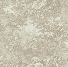 an old wallpaper with trees and flowers on it