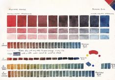 the color chart for different shades of blue, red, and green is shown in this drawing