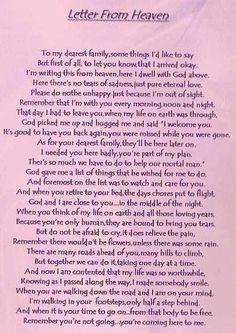 a poem written in purple ink on a piece of paper with the words,'letter from heaven '