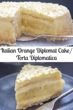 two pictures showing different types of cake with the words italian orange diplomat cake / tarta di diplomatica