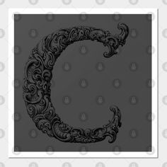 the letter c made up of swirly black and white designs on a gray background