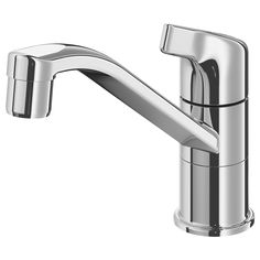 a chrome faucet on a white background