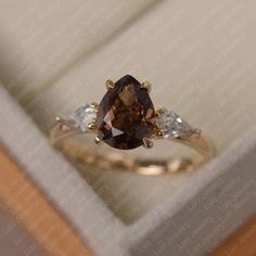 Smoky Quartz Engagement Ring, Brown Engagement Rings, Victorian Style Rings, Original Engagement Rings, Quartz Engagement Ring, Yellow Gold Engagement Ring, Smoky Quartz Ring, Engagement Ring For Women, Brown Stone