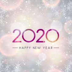 a happy new year card with the numbers 2020 and snowflakes in the background