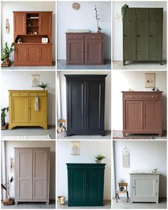 six different types of cabinets in various colors